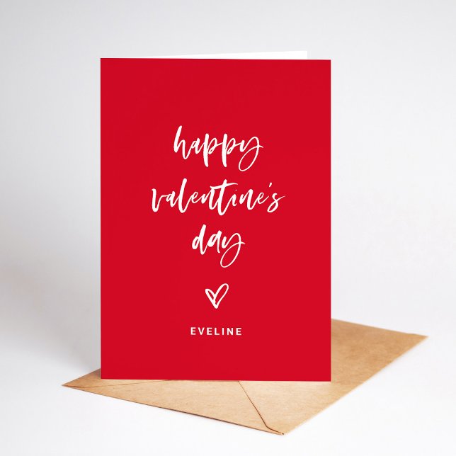 Red | White Casual Script and Heart Valentine Holiday Card (A simple and modern Valentine's Day card with casual script and a heart)