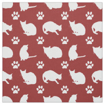 Red White Cats and Paws Print Fabric