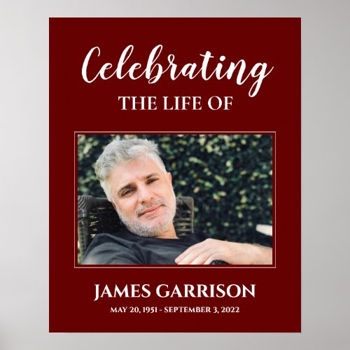 Red White Celebration Of Life with Photo Funeral Poster