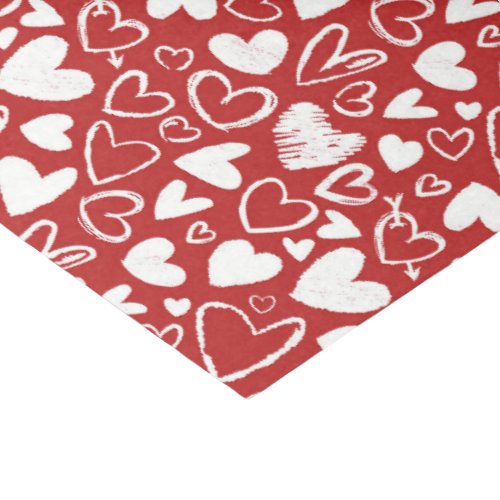 Red White Chalk Heart Cute Pattern Valentines Day Tissue Paper