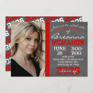 Red & White Chalkboard Graduation Photo Invitation