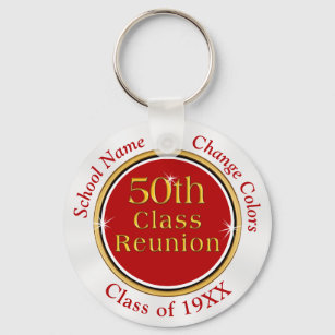Red, White Cheap, 50 year Class Reunion Souvenirs Keychain
