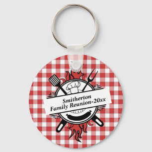 Red White Check Barbecue Cookout Family Reunion   Keychain