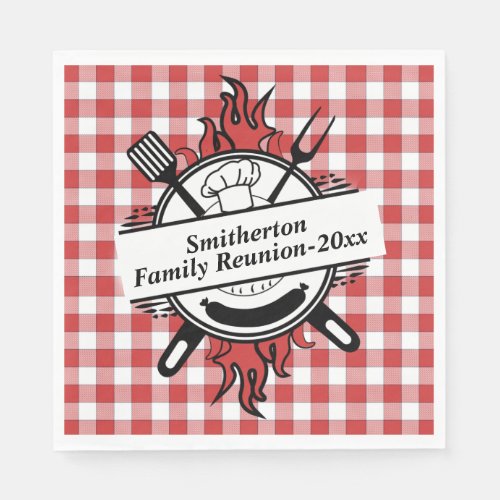 Red White Check Barbecue Cookout Family Reunion   Napkins
