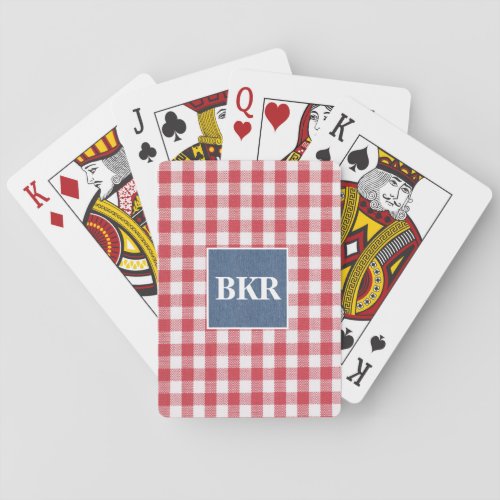 Red  White Check Blue Denim Monogram Poker Cards
