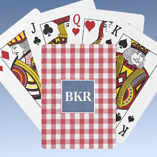 Red & White Check Blue Denim Monogram Poker Cards