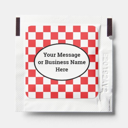 Red White Check Business Logo Name Message Hand Sanitizer Packet