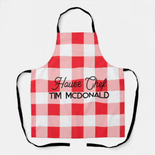 Red White Check Gingham HOUSE CHEF Apron