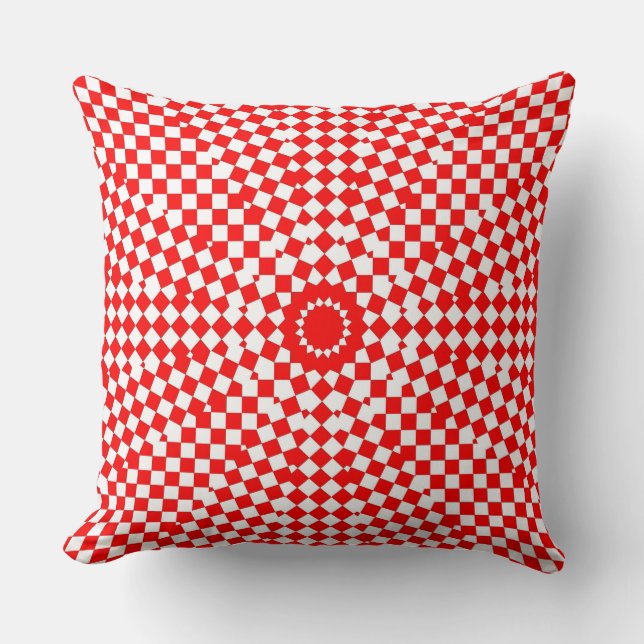 Red White Check Modern Abstract Custom Cotton Sofa Throw Pillow (Front)