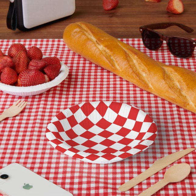 red white check pattern party Paper plate Bowls (Picnic)