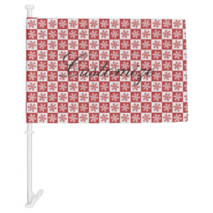 Red/white check snowflake pattern car flag