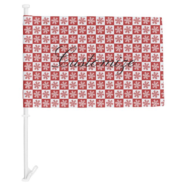 Red/white check snowflake pattern car flag (Front)