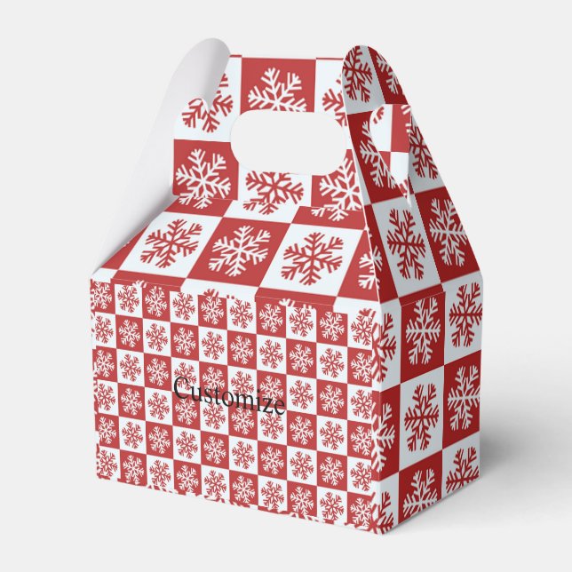 Red/white check snowflake pattern favor boxes (Front Side)