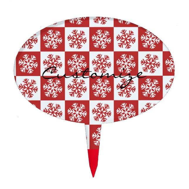 Red/white check snowflake pattern Thunder_Cove Cake Topper (Front)