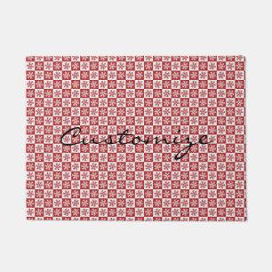Red/white check snowflake pattern Thunder_Cove Doormat