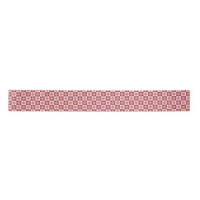 Red/white check snowflake pattern Thunder_Cove Satin Ribbon (Front)