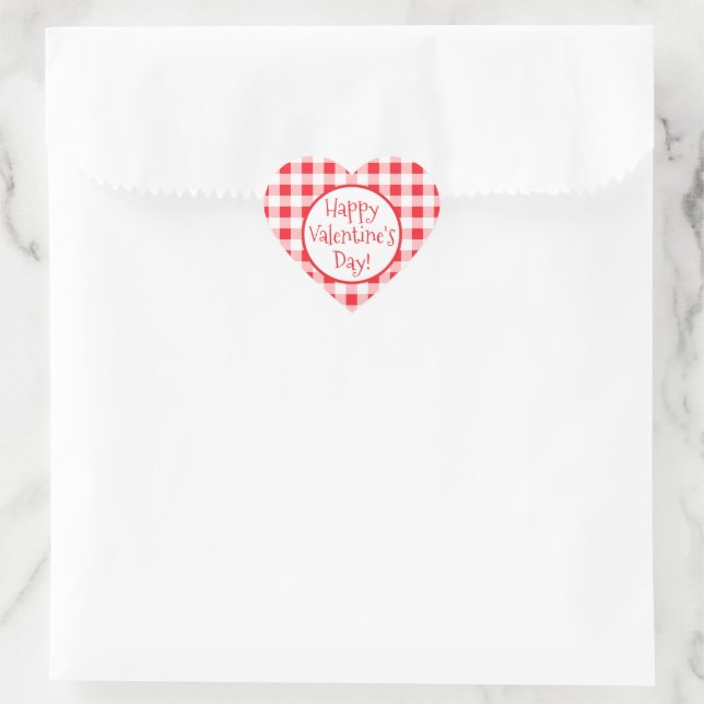 Red White Check Whimsical Valentines Day Heart Sticker (Bag)
