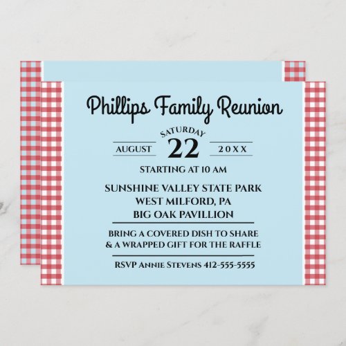 Red  White Checked Tablecloth Blue Family Reunion Invitation