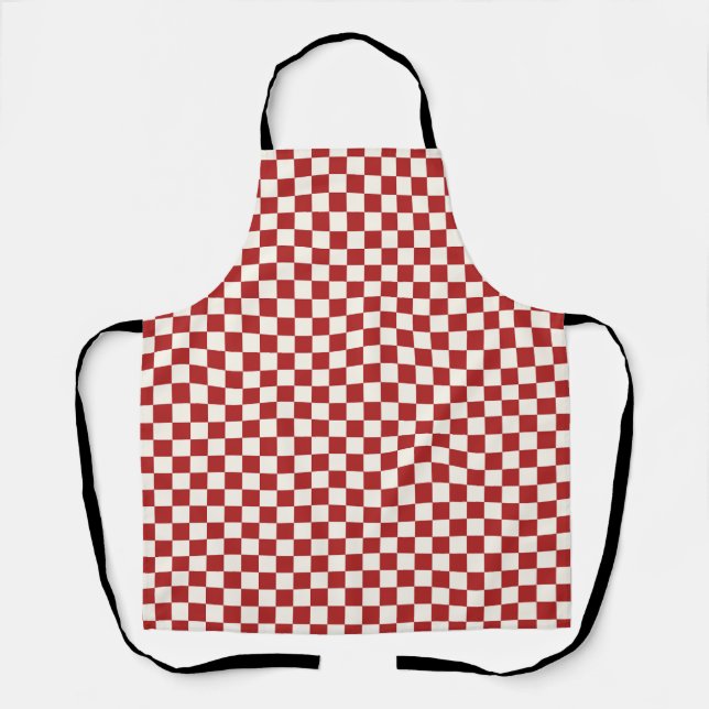 Red White Checkerboard Gingham Pattern Apron (Front)
