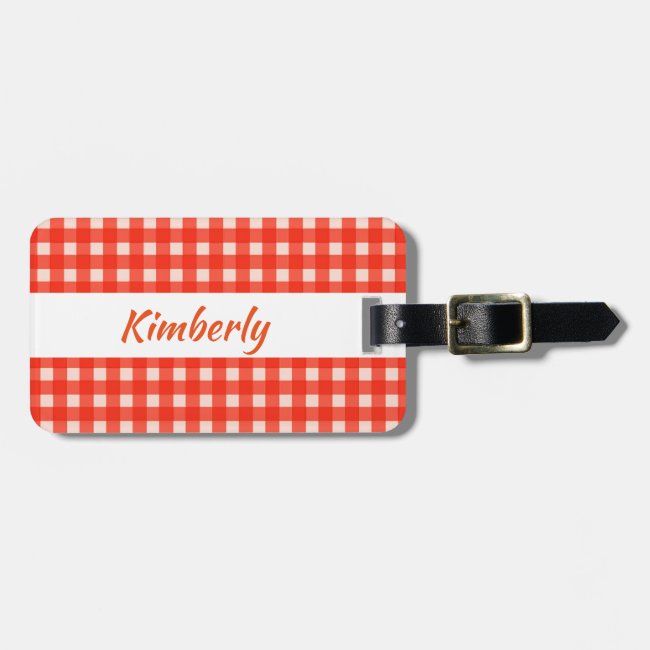 Red White Checkerboard Pattern Luggage Tag