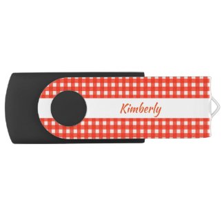 Red White Checkerboard Pattern USB Flash Drive