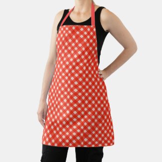 Red White Checkerboard Retro Striped Apron