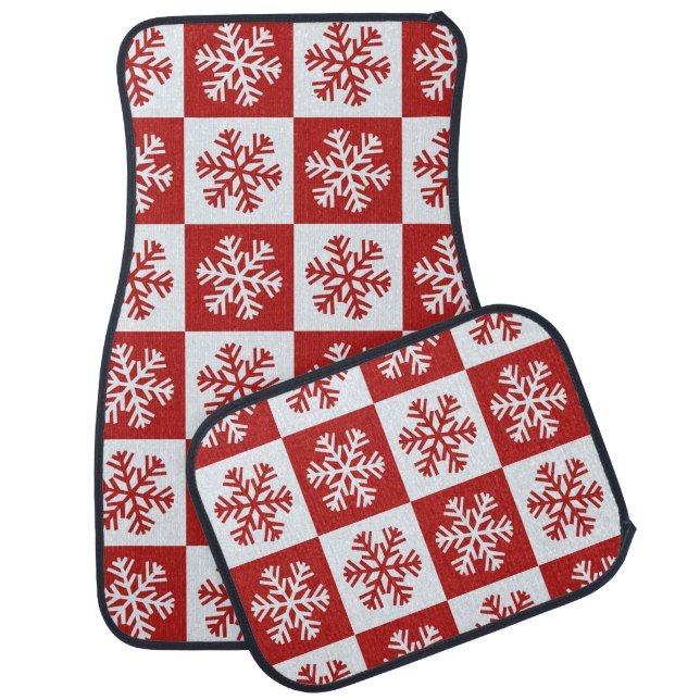Red white checkerboard snowflake car mat set (Set)
