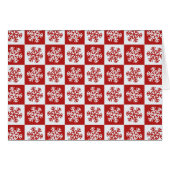 Red white checkerboard snowflake greeting card (Front Horizontal)