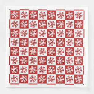 Red white checkerboard snowflake paper napkins