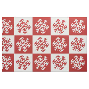 Red white checkerboard snowflake print fabric
