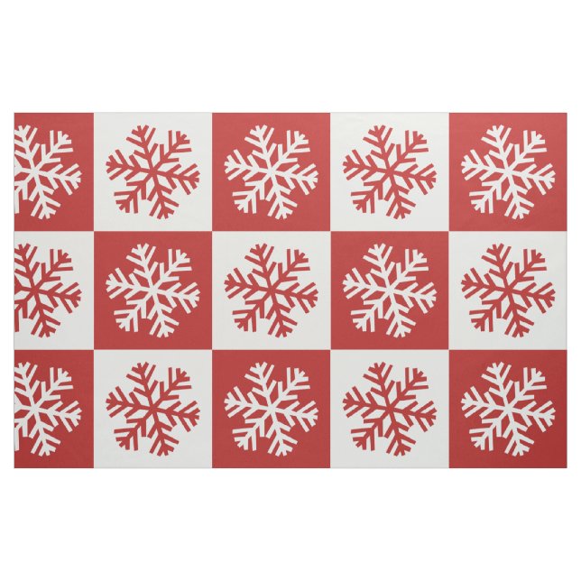 Red white checkerboard snowflake print fabric (Fat Quarter)