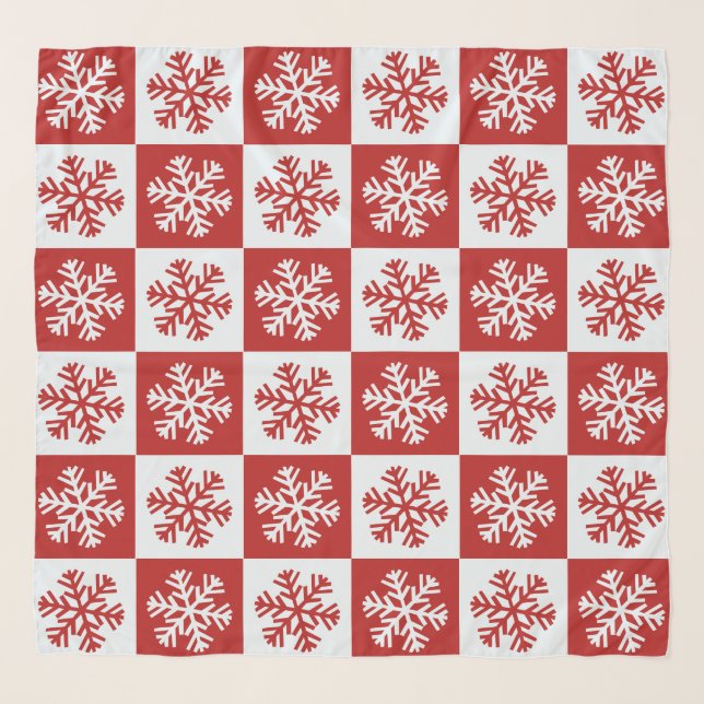 Red white checkerboard snowflake scarf (Front)