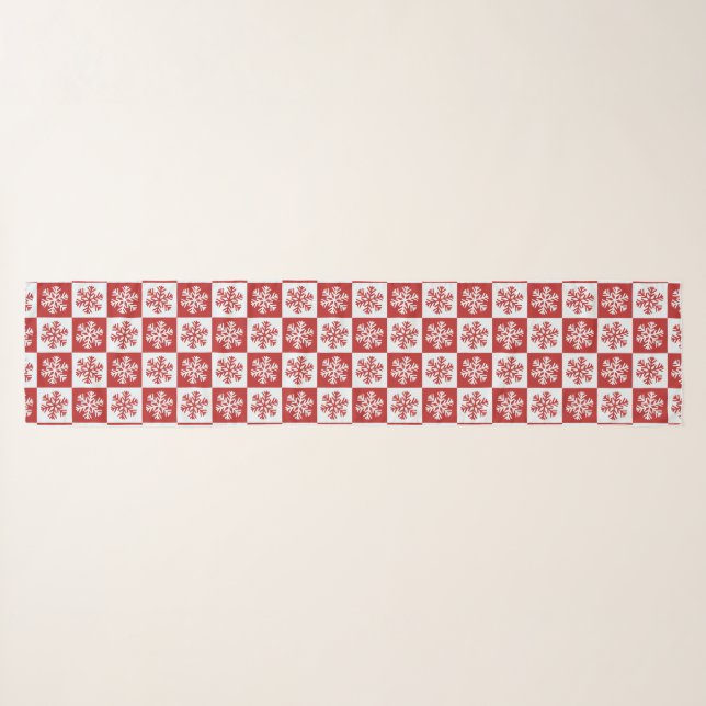 Red white checkerboard snowflake scarf (Front (Horizontal))