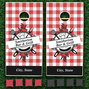 Red White Checkered Barbecue Bar Grill Family Cornhole Set