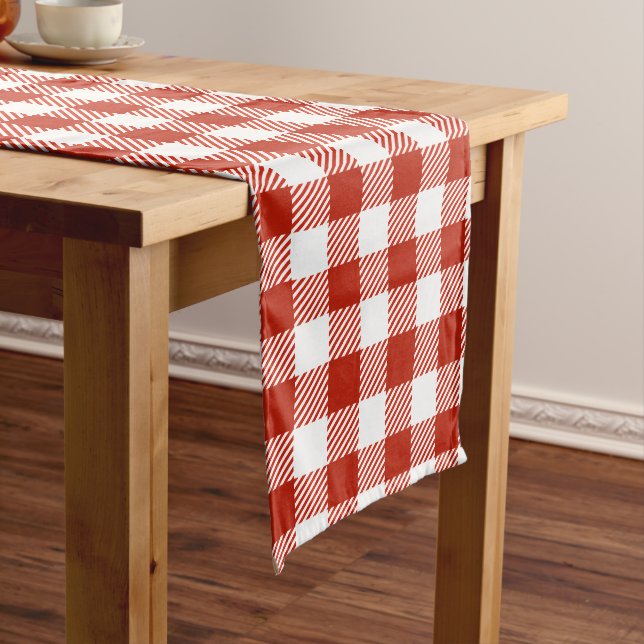 Red White Checkered Buffalo Plaid  Long Table Runner (In Situ)
