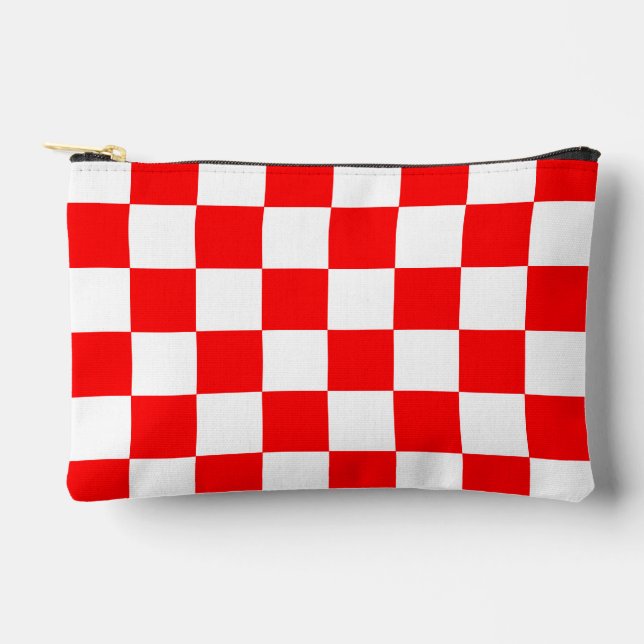 Red White Checkered Check Pattern Accessory Pouch (Front)