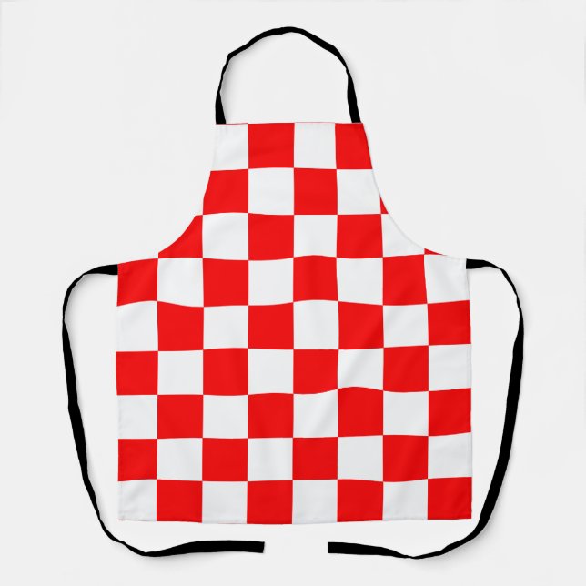 Red White Checkered Check Pattern Apron (Front)