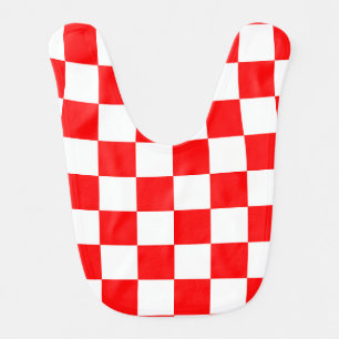 Red White Checkered Check Pattern Baby Bib