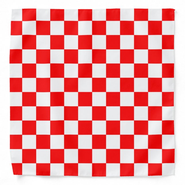 Red White Checkered Check Pattern Bandana (Front)