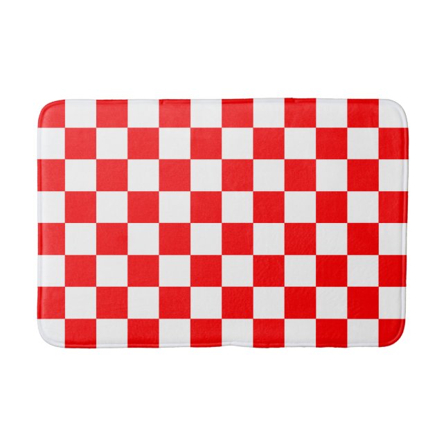 Red White Checkered Check Pattern Bath Mat (Front)