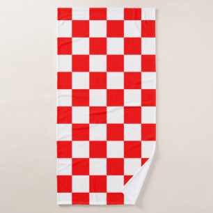 Red White Checkered Check Pattern Bath Towel