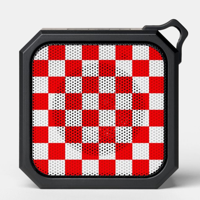 Red White Checkered Check Pattern Bluetooth Speaker (Front)