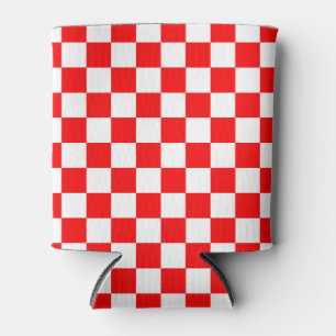 Red White Checkered Check Pattern Can Cooler
