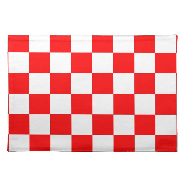 Red White Checkered Check Pattern Cloth Placemat (Front)