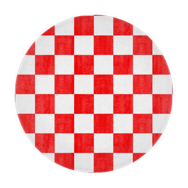 Red White Checkered Check Pattern Cutting Board (Front)