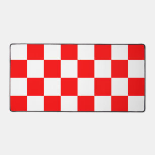 Red White Checkered Check Pattern Desk Mat