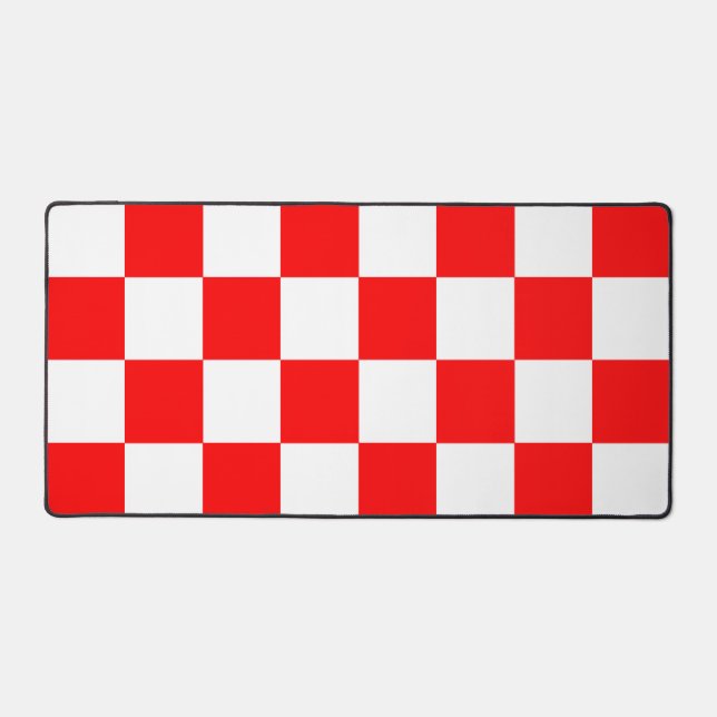 Red White Checkered Check Pattern Desk Mat (Front)