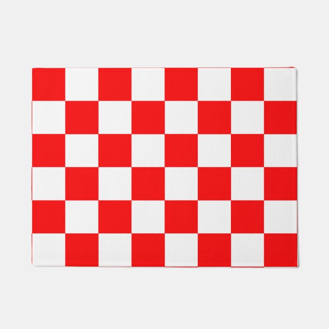 Red White Checkered Check Pattern Doormat (Front)