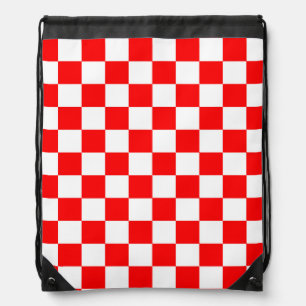 Red White Checkered Check Pattern Drawstring Bag