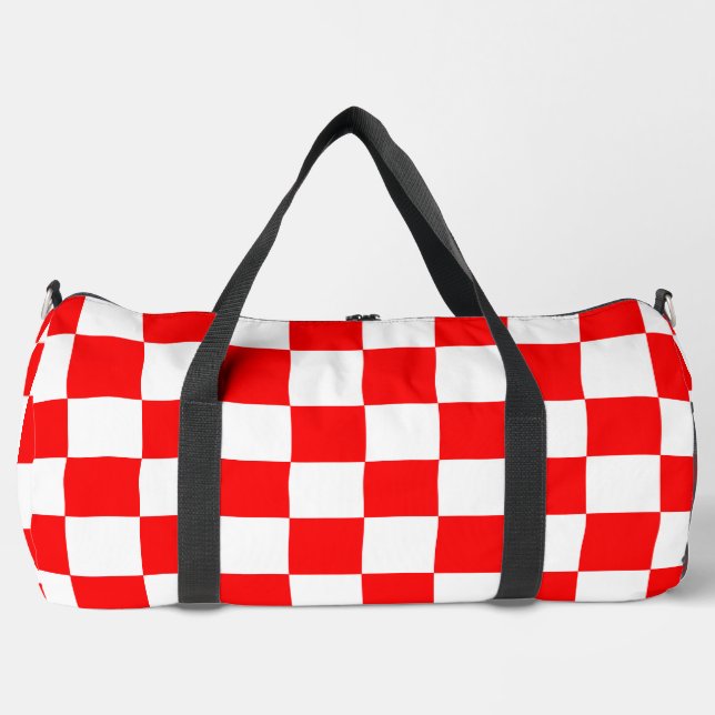 Red White Checkered Check Pattern Duffle Bag (Front)